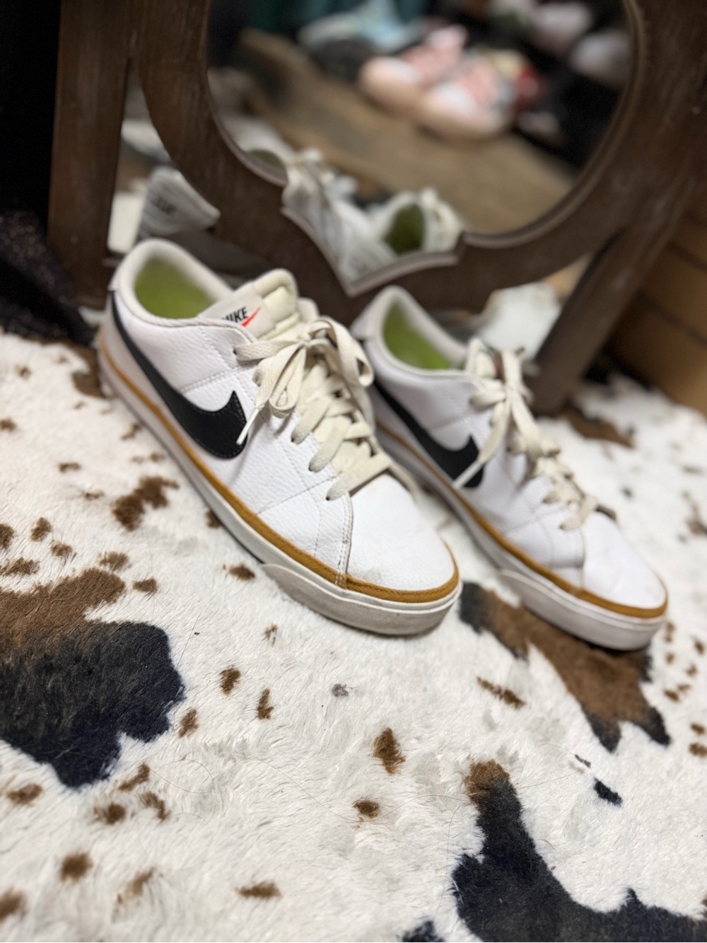 Nike Women's White Black Sneakers with Gold Accent